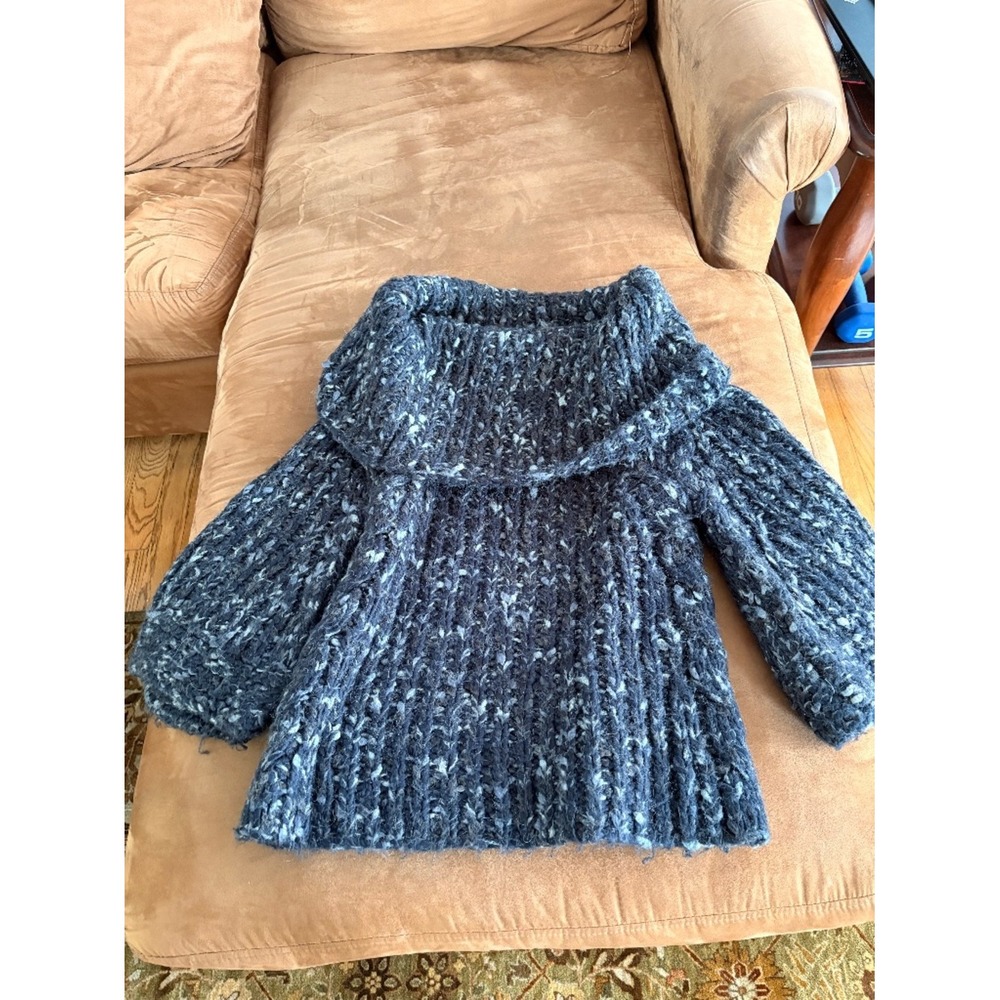 Vertigo Paris Chunky Marled Gray Charcoal White 10% Mohair Turtleneck Sweater--L